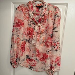 White House Black Market Floral Blouse - Pink and Red